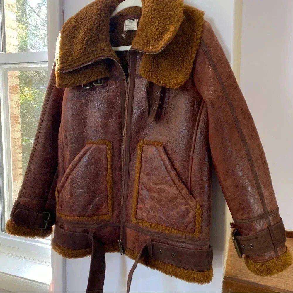 Free People Maverick Shearling Leather Jacket Brown Small - Picture 11 of 17